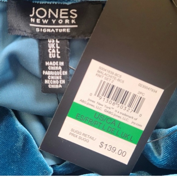 Jones New York Malachite Turquoise Velour Knit Pant Set Size Large - Picture 3 of 4